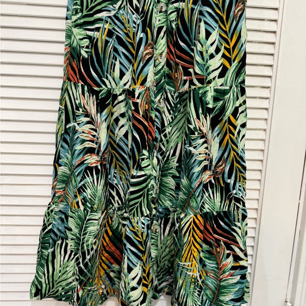 Tropical Leaf Print Maxi Skirt